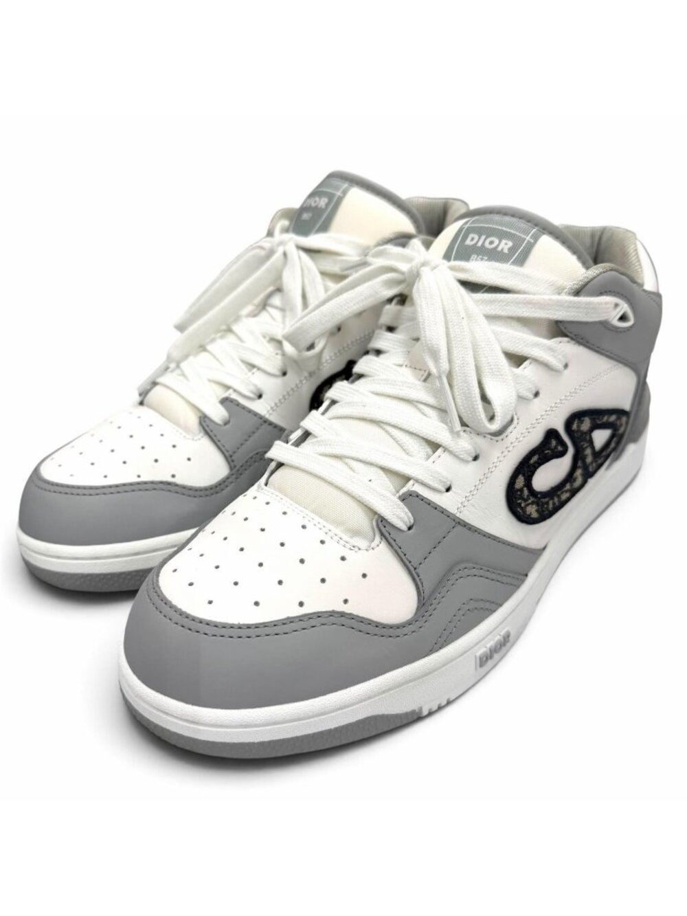 Dior Homme Leather Oblique High Top Sneakers Gray White